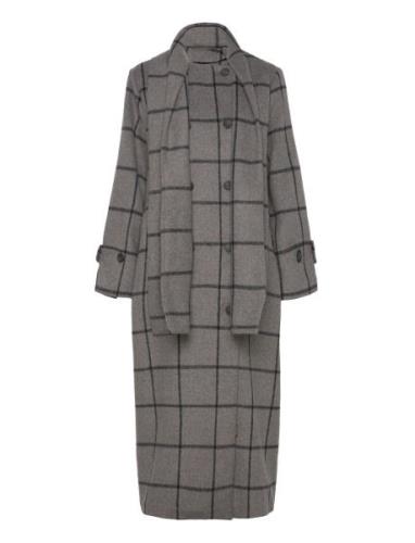 Slfhelle Long Wool Scarf Coat Ullfrakk Frakk Grey Selected Femme