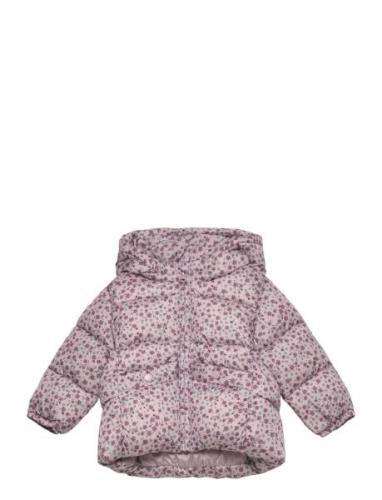 Flowers Print Quilted Anorak Fôret Jakke Pink Mango