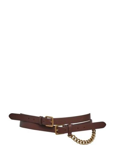 Leather Double-Wrap Chain Belt Belte Brown Lauren Ralph Lauren