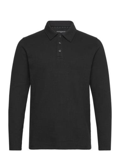 Textured Ls Polo Tops Polos Long-sleeved Black French Connection